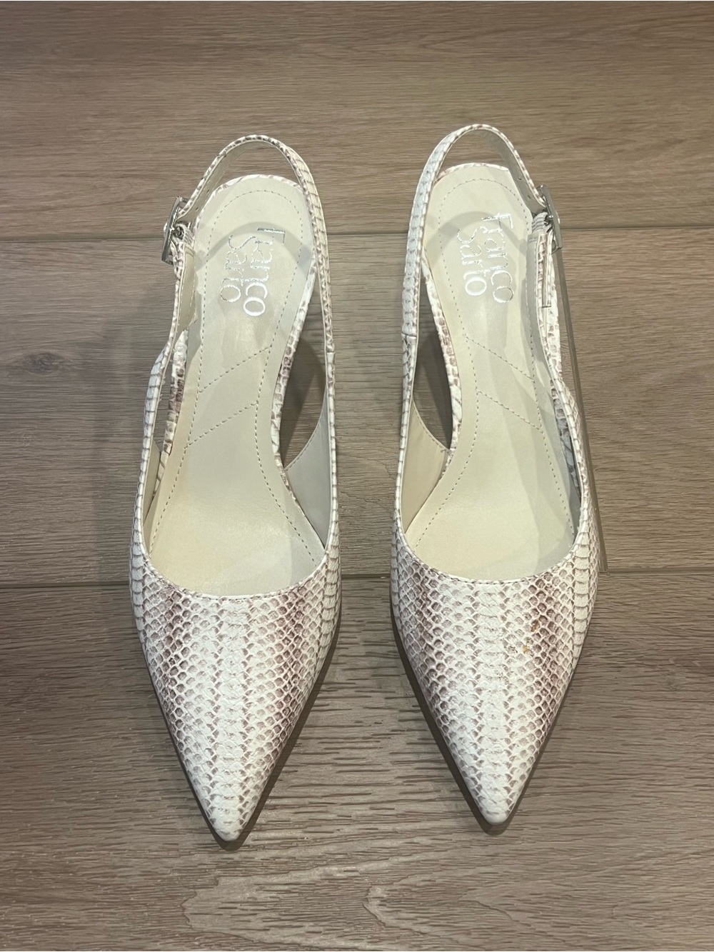 Franco Sarto Kate White Snake-Embossed Slingback Heels Size 7 - Picture 2 of 13